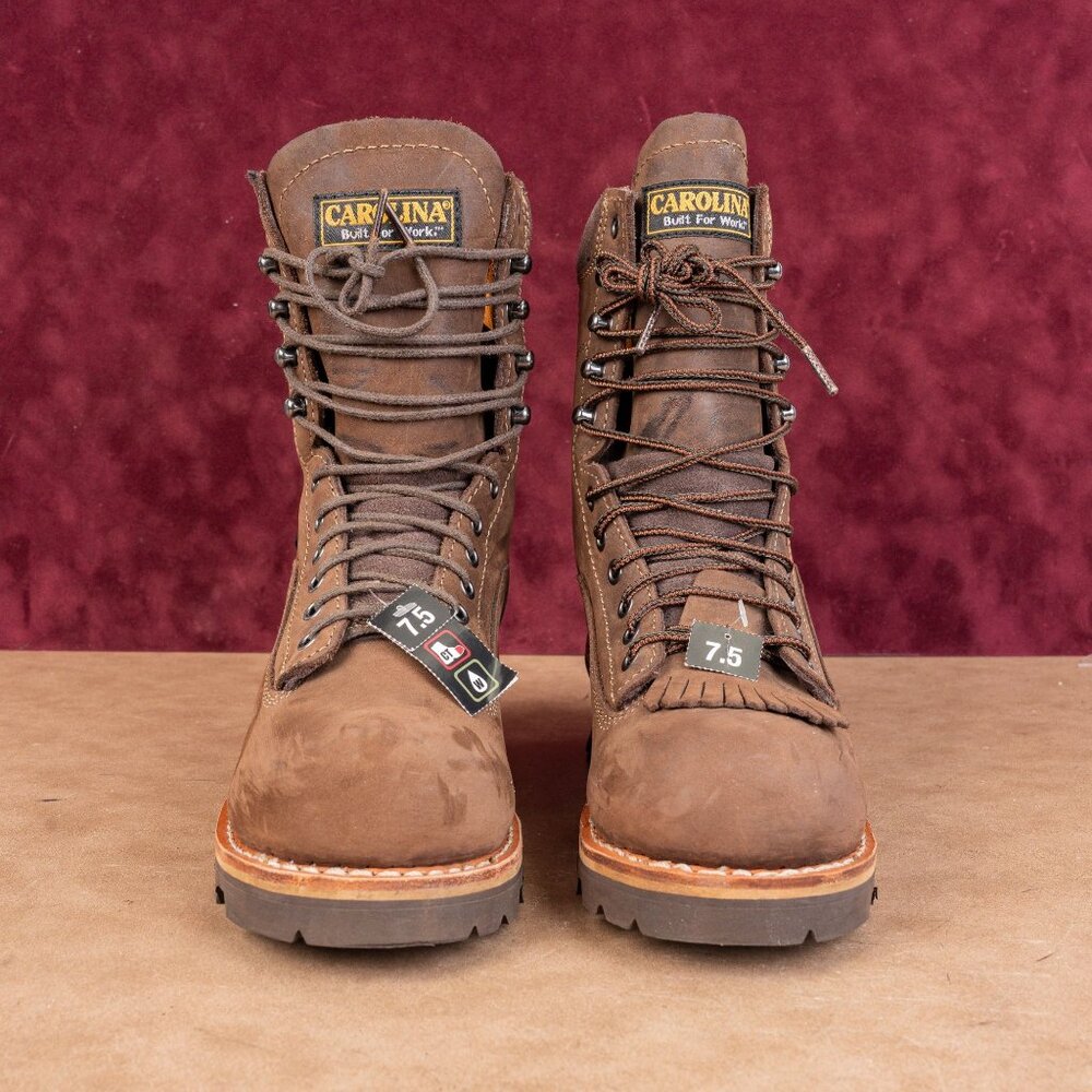 Carolina Men Logger Comp Toe Brown Leather Waterproof Work Vibram Boots 7.5 - Picture 3 of 8